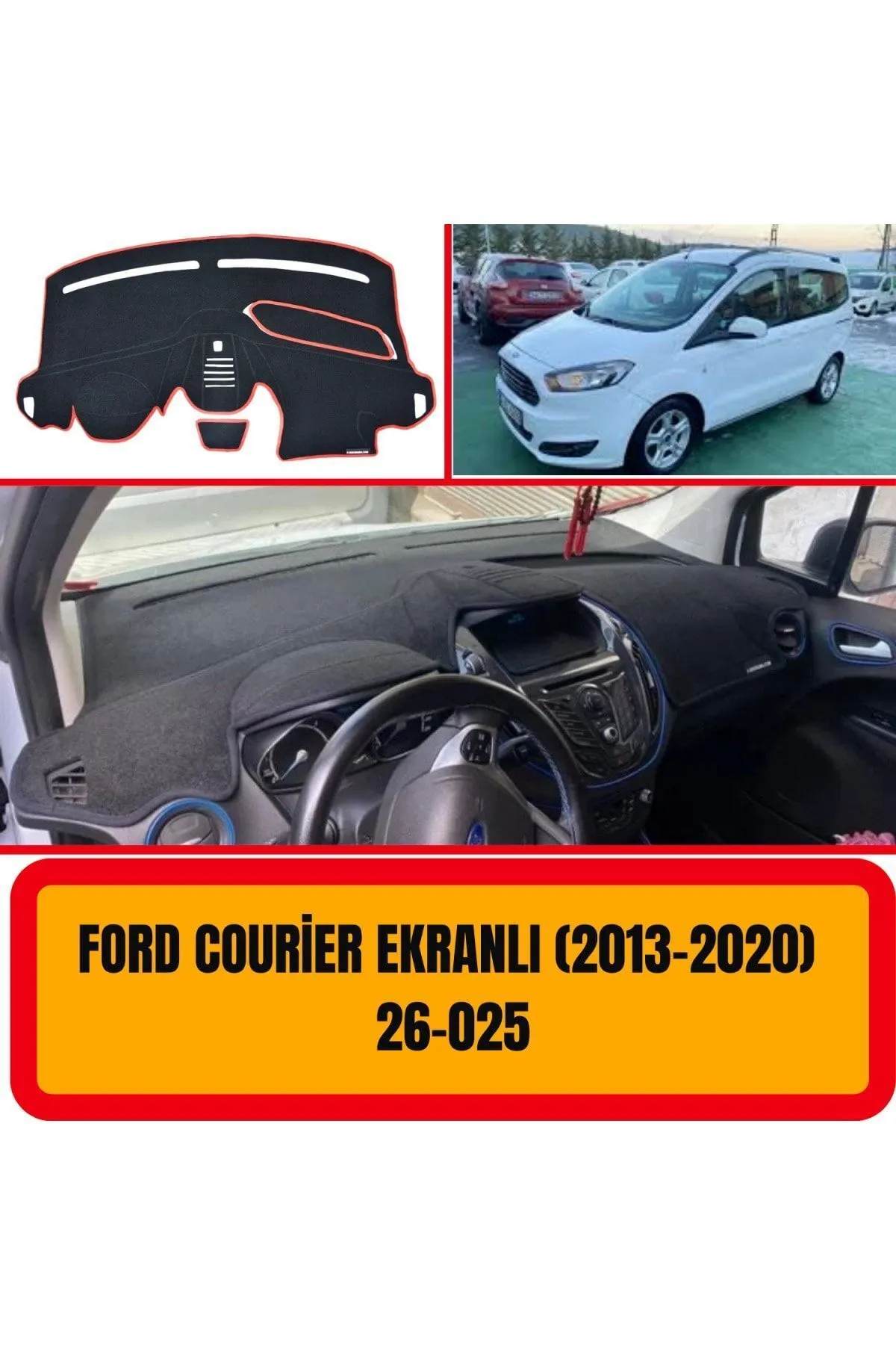 Ford Courier (2013-2020) Ekranlı Ön Örtüsü Göğüs Panel Torpido Koruma Koruyucu Kılıfı Halısı