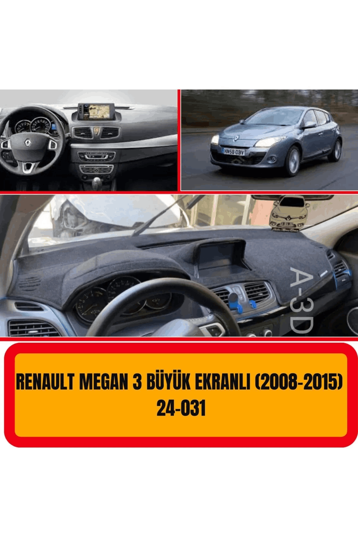 Renault Megane 3 2008-2015 Ekranlı Ön Gögüs Panel Torpido Koruma Koruyucu