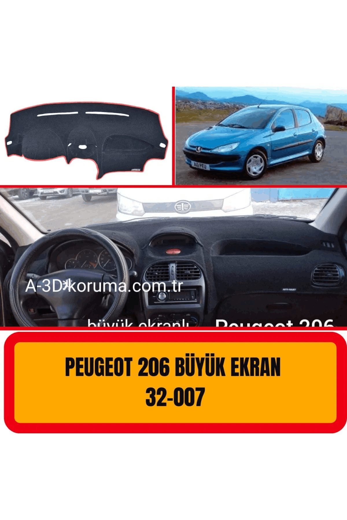 Peugeot 206 Büyük Ekran Ön Gögüs / Panel / Torpido Korumasi / Kilifi / Halisi /